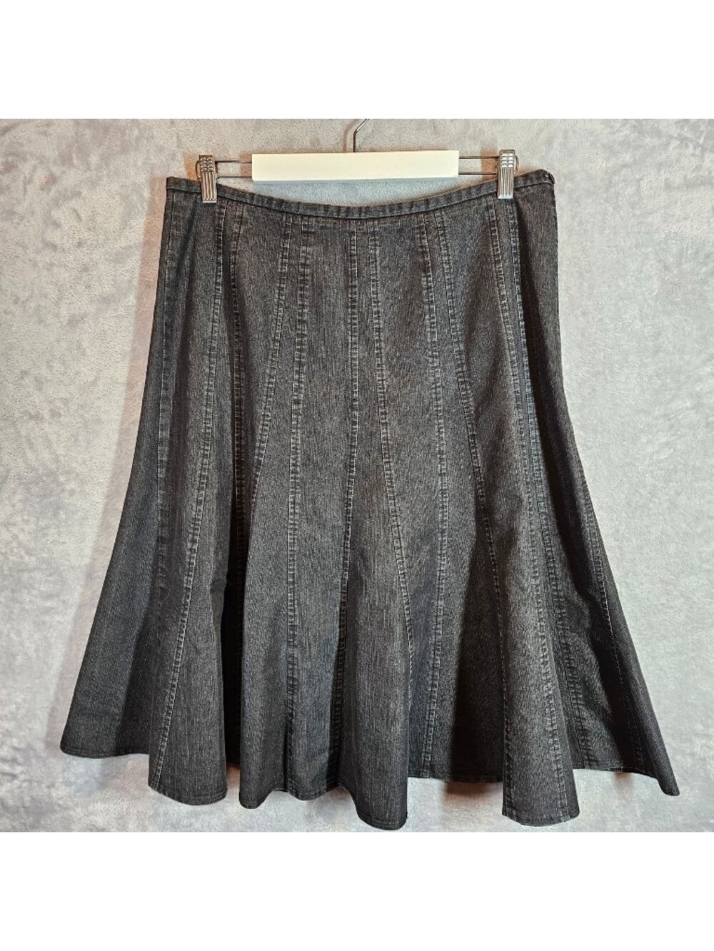 Larry Levine Black Denim Flared Skirt Size 14 Stretch Cotton Blend cowgirl party